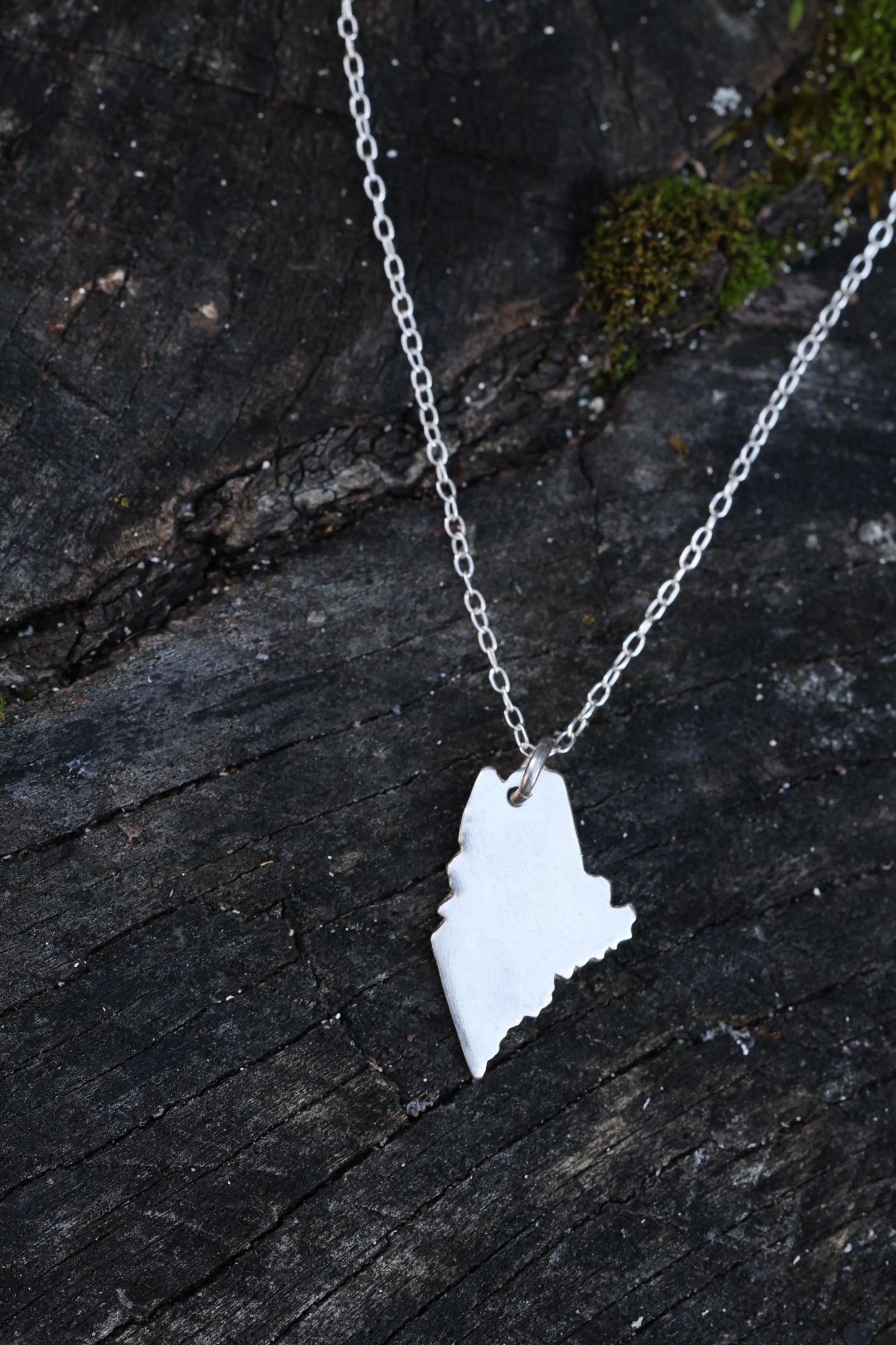 Hand carved Maine state necklace with adjustable chain