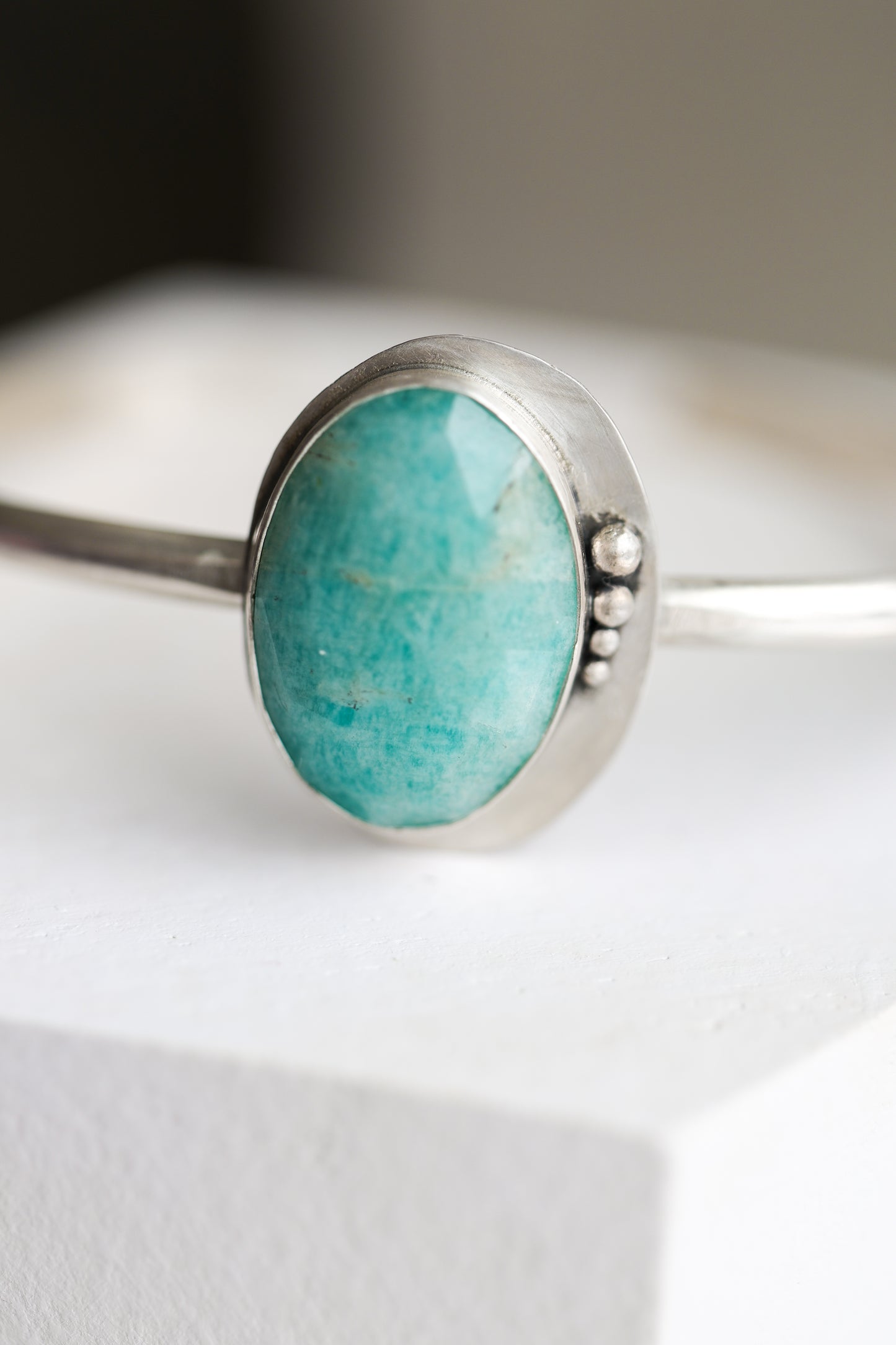 Medium Cuff Bracelet with large faceted Amazonite