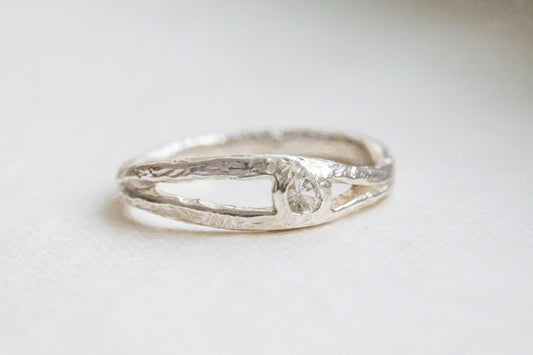 White Sapphire simple textured minimalist ring