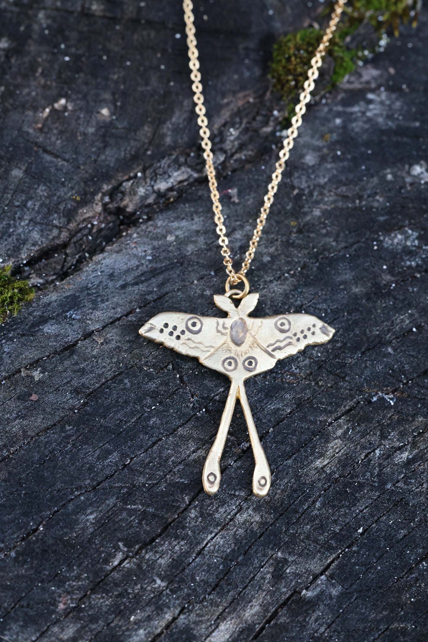 Silver or Brass Luna Moth Pendant with Adjustable Chain