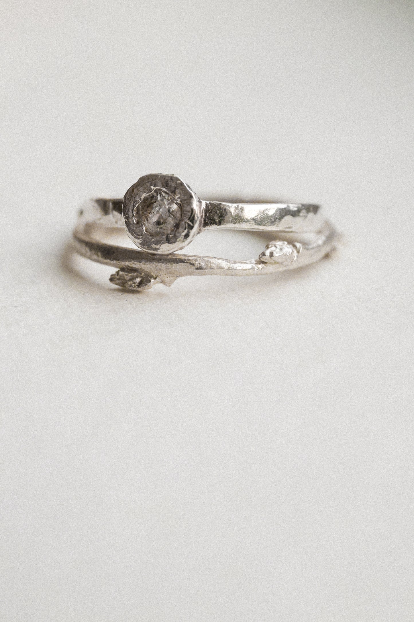 White Sapphire simple textured minimalist ring