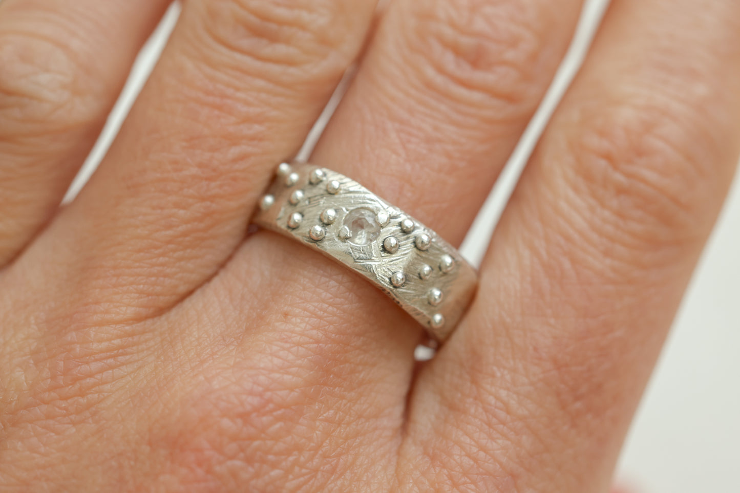 Ocean Bubbles Ring White Sapphire simple textured ring