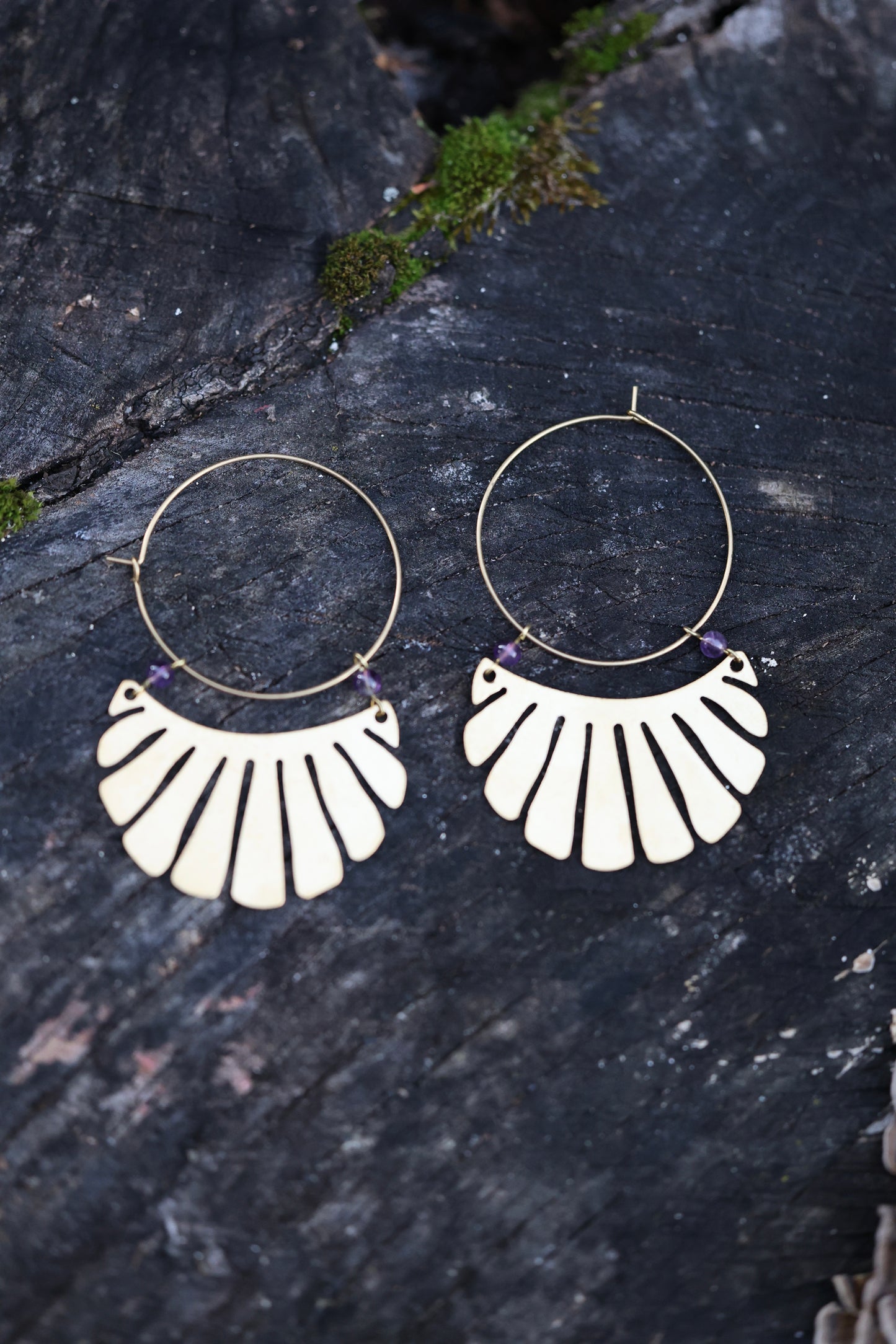 Large Statement Hoops with Amethyst and Sun Ray Embellishments