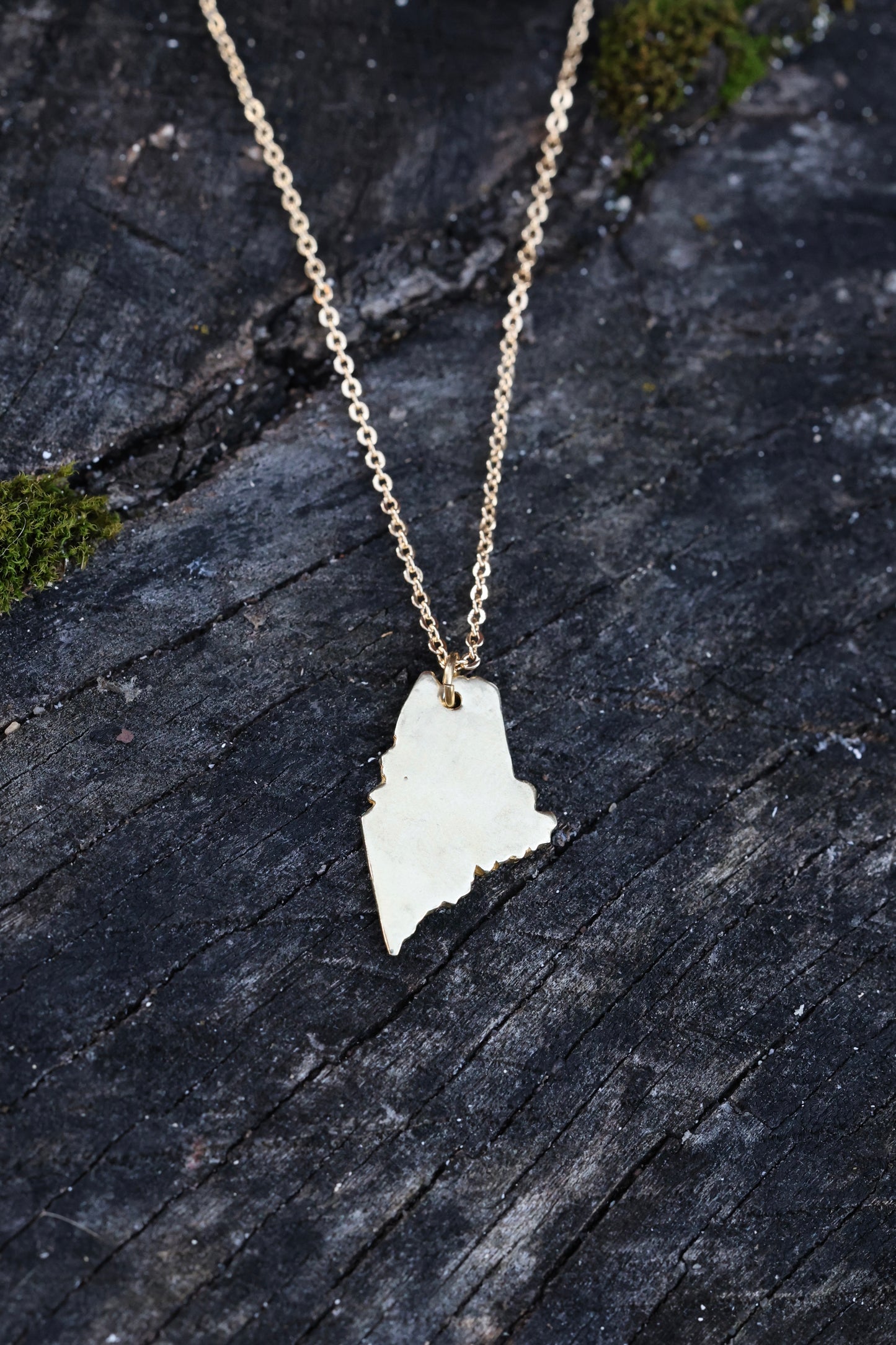 Hand carved Maine state necklace with adjustable chain