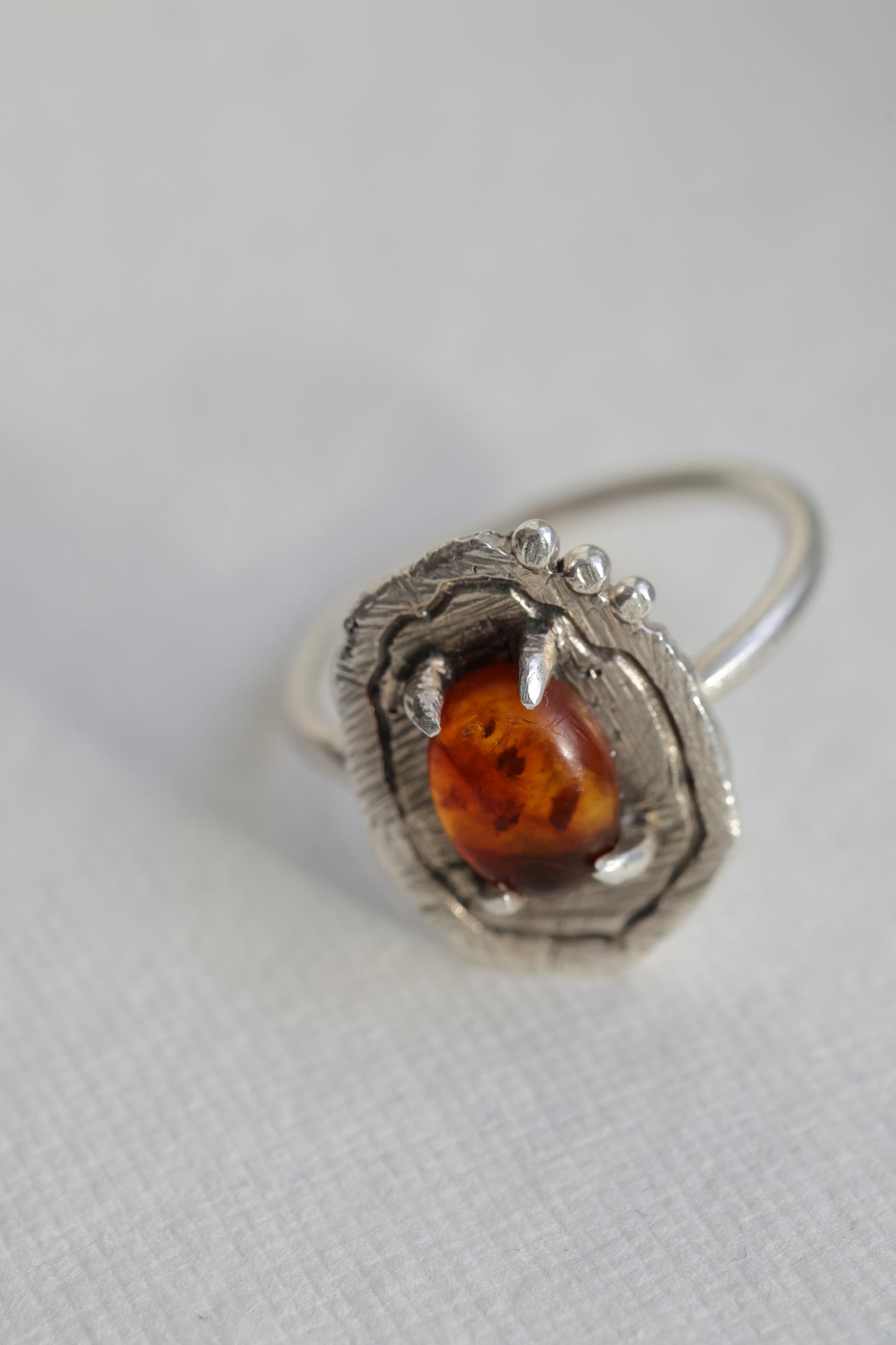 Amber texture ring sterling silver