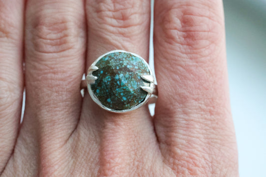 One-of-a-kind Faceted Turquoise Ring, Double Claw setting