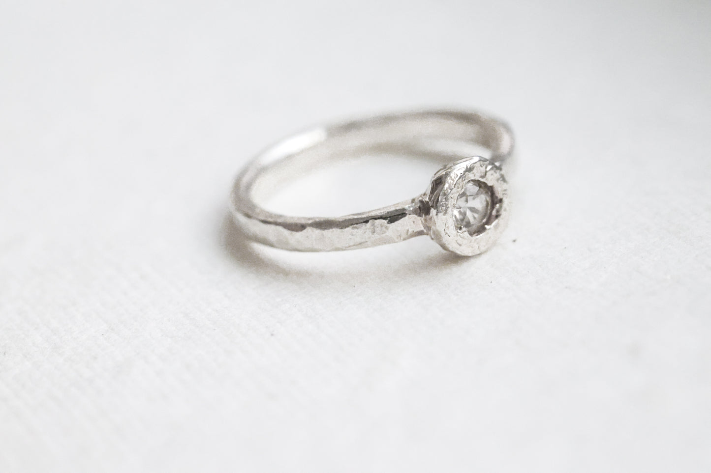 White Sapphire simple textured minimalist ring