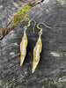 Golden peapod | wee white fresh water pearls, brass cast earrings