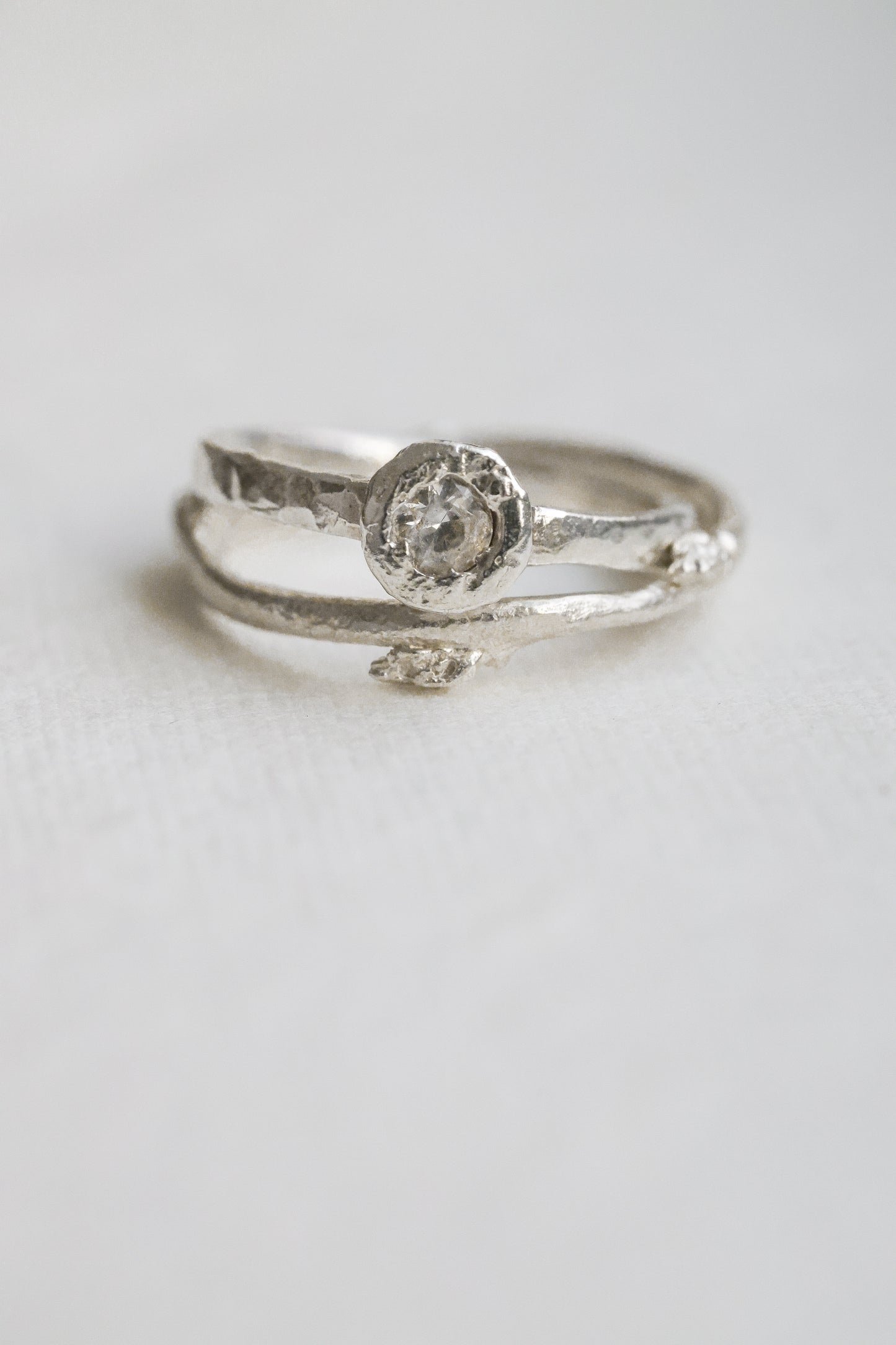 White Sapphire simple textured minimalist ring