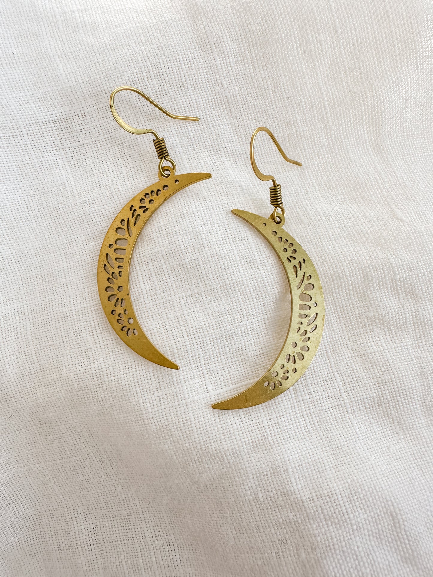 Simple moon earrings, Sturdy Brass