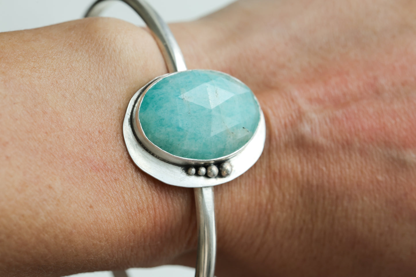 Medium Cuff Bracelet with large faceted Amazonite