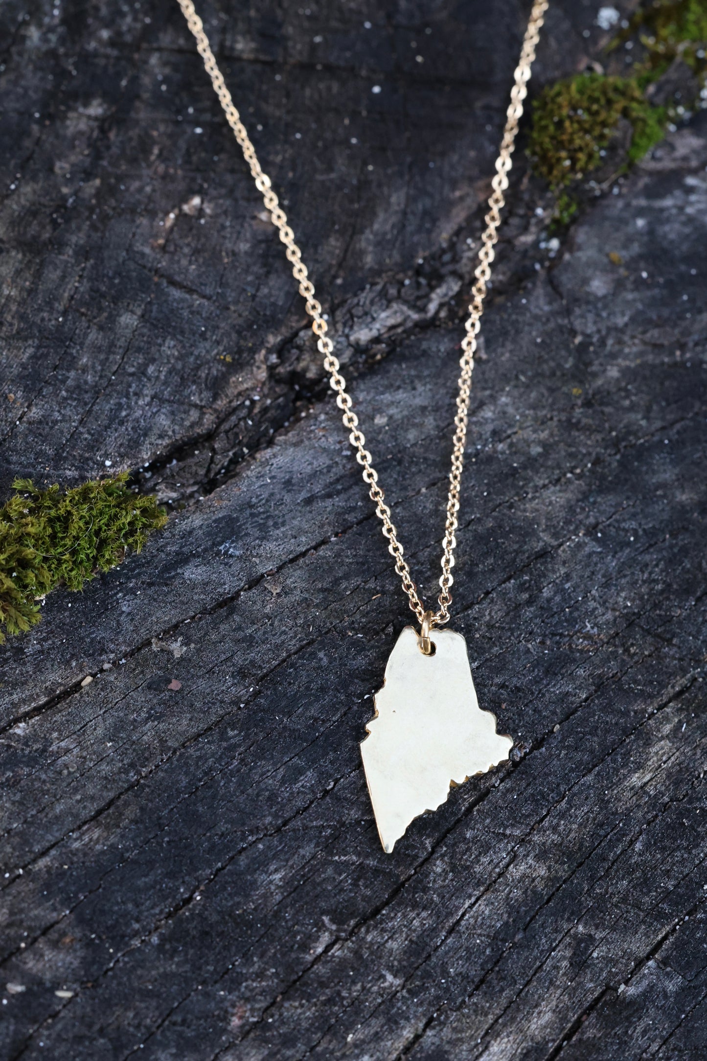 Hand carved Maine state necklace with adjustable chain