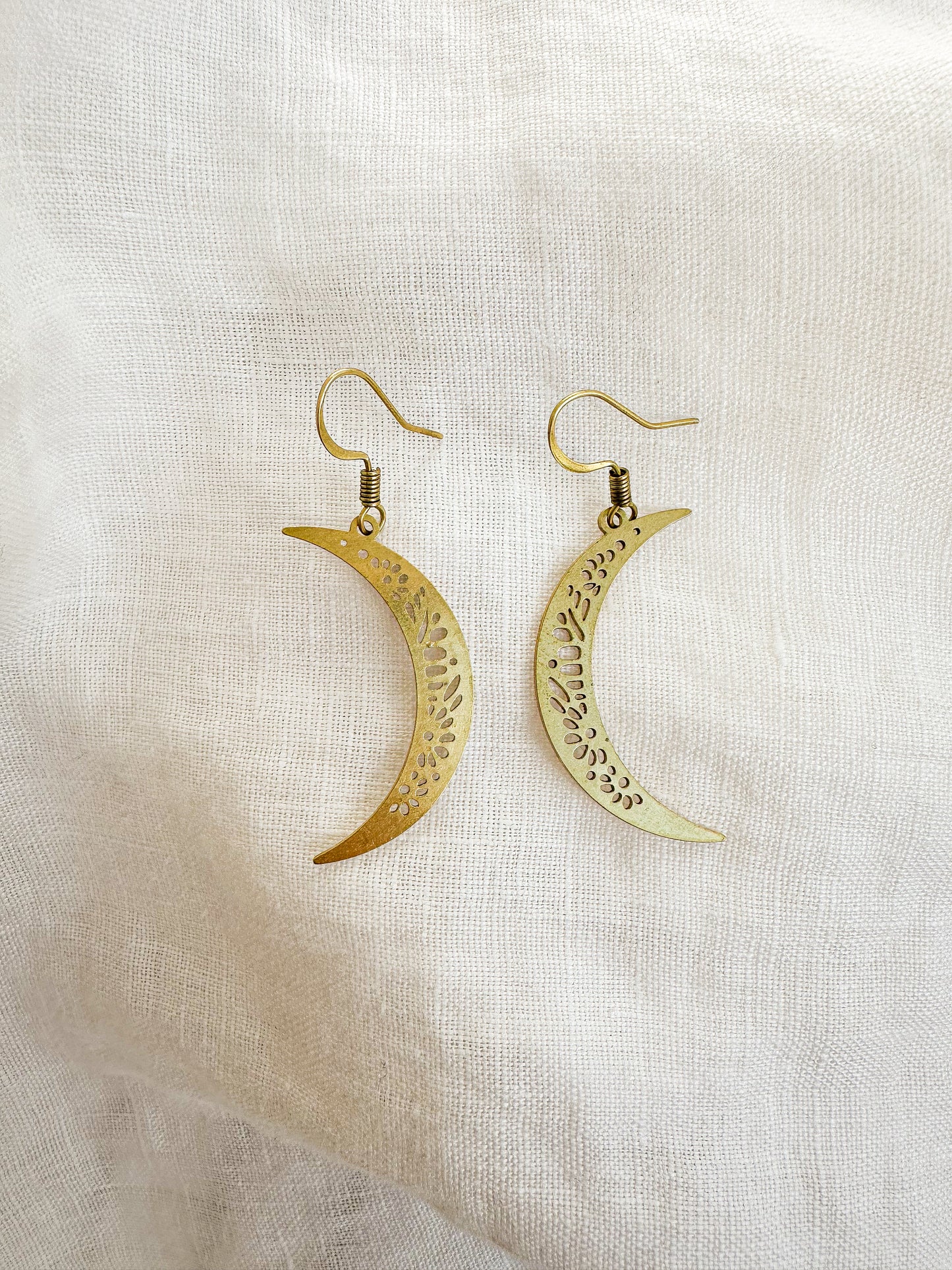 Simple moon earrings, Sturdy Brass