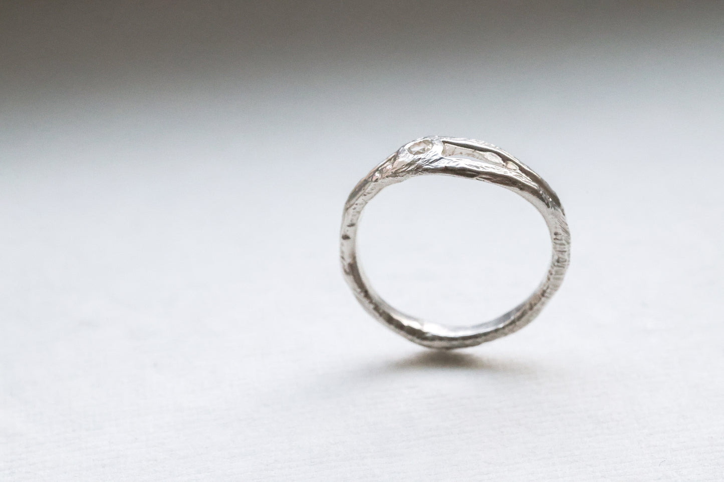 White Sapphire simple textured minimalist ring