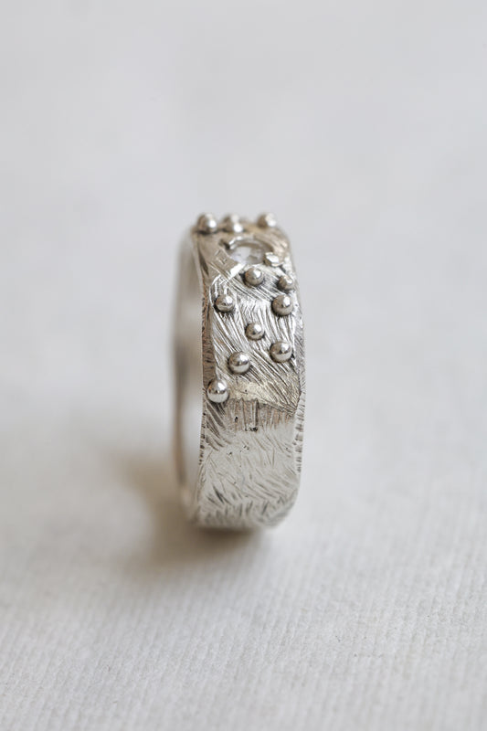 Ocean Bubbles Ring White Sapphire simple textured ring