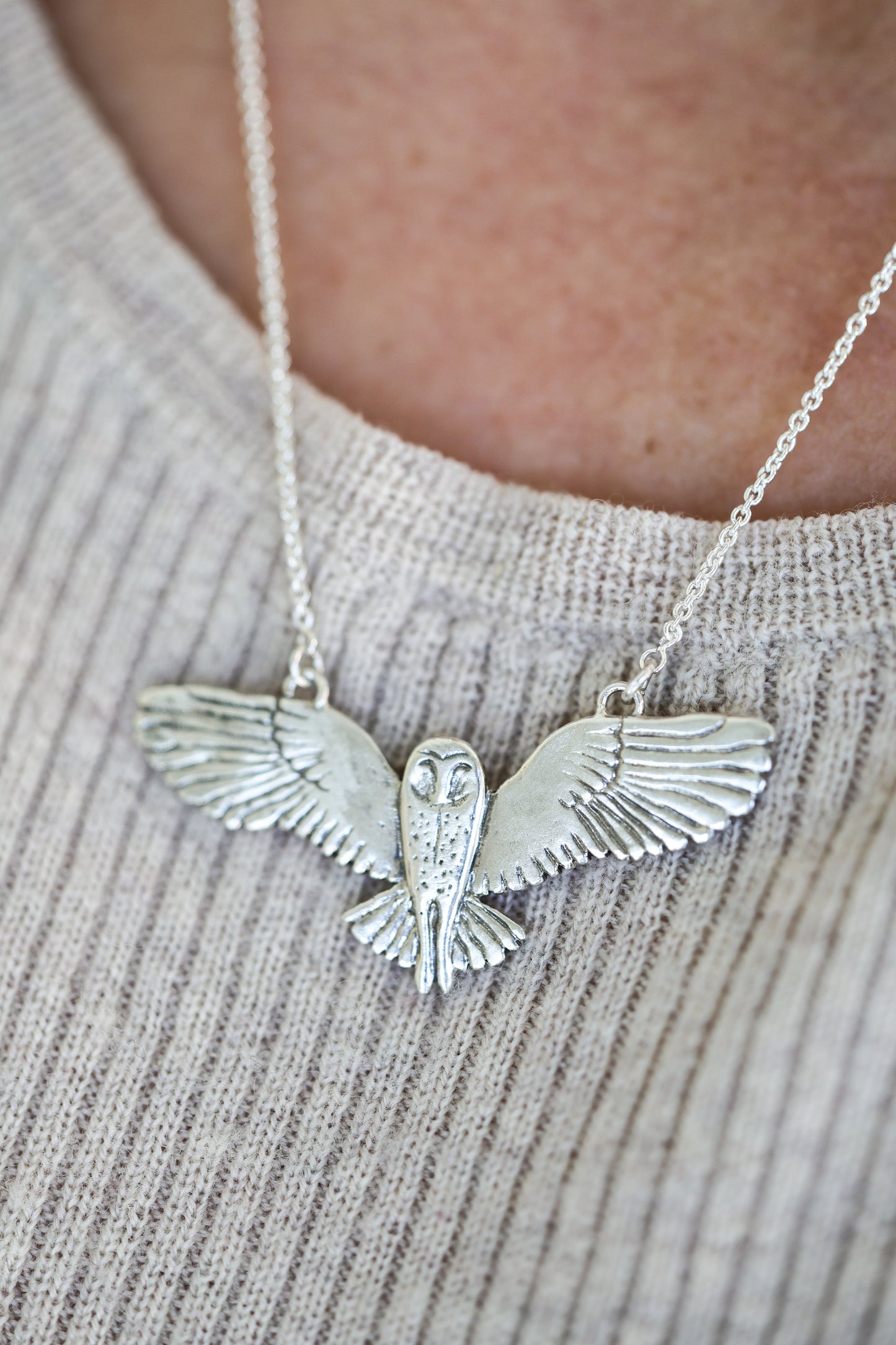 Barn owl, grounding wisdom and stillness, hand carved barn owl necklace