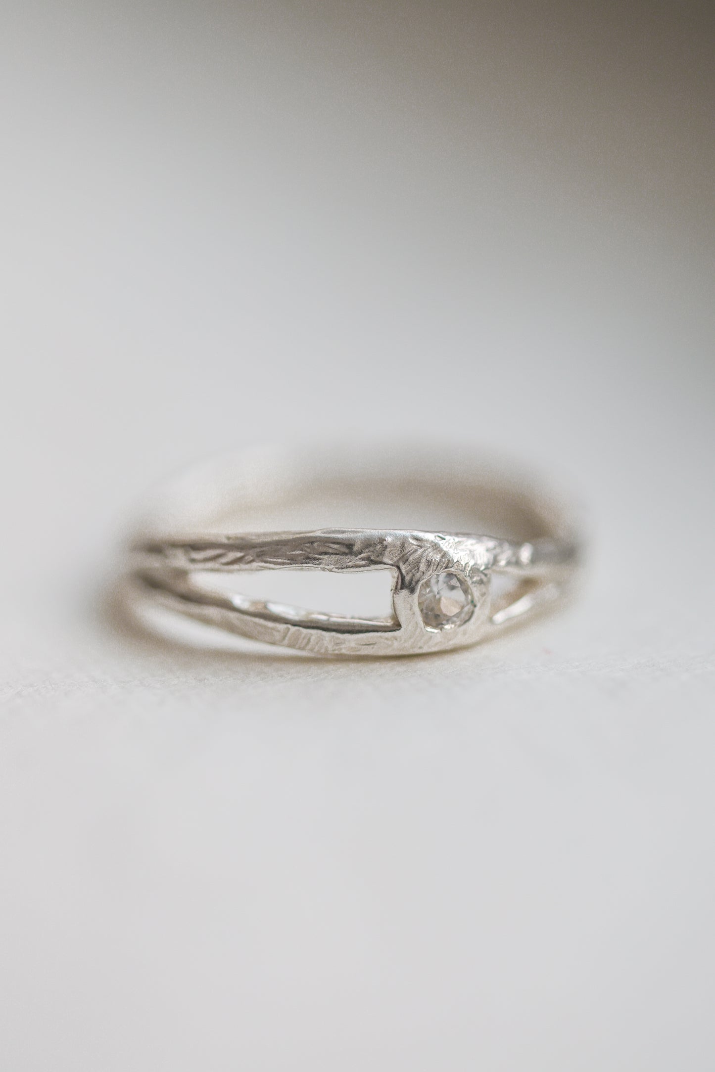 White Sapphire simple textured minimalist ring