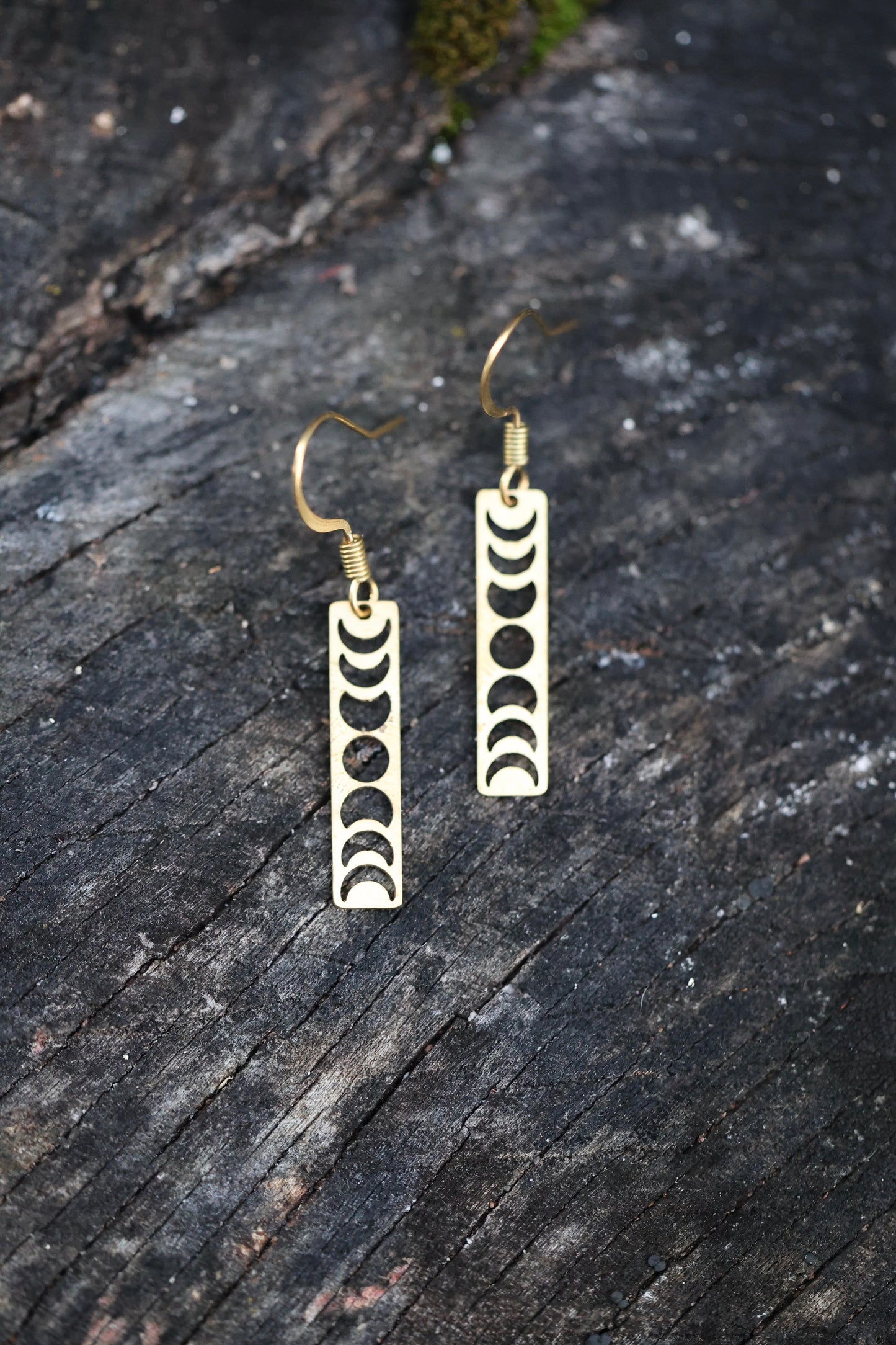 Small Moon Phase Timeless Solid Brass Geometric Earrings: Celestial dangles