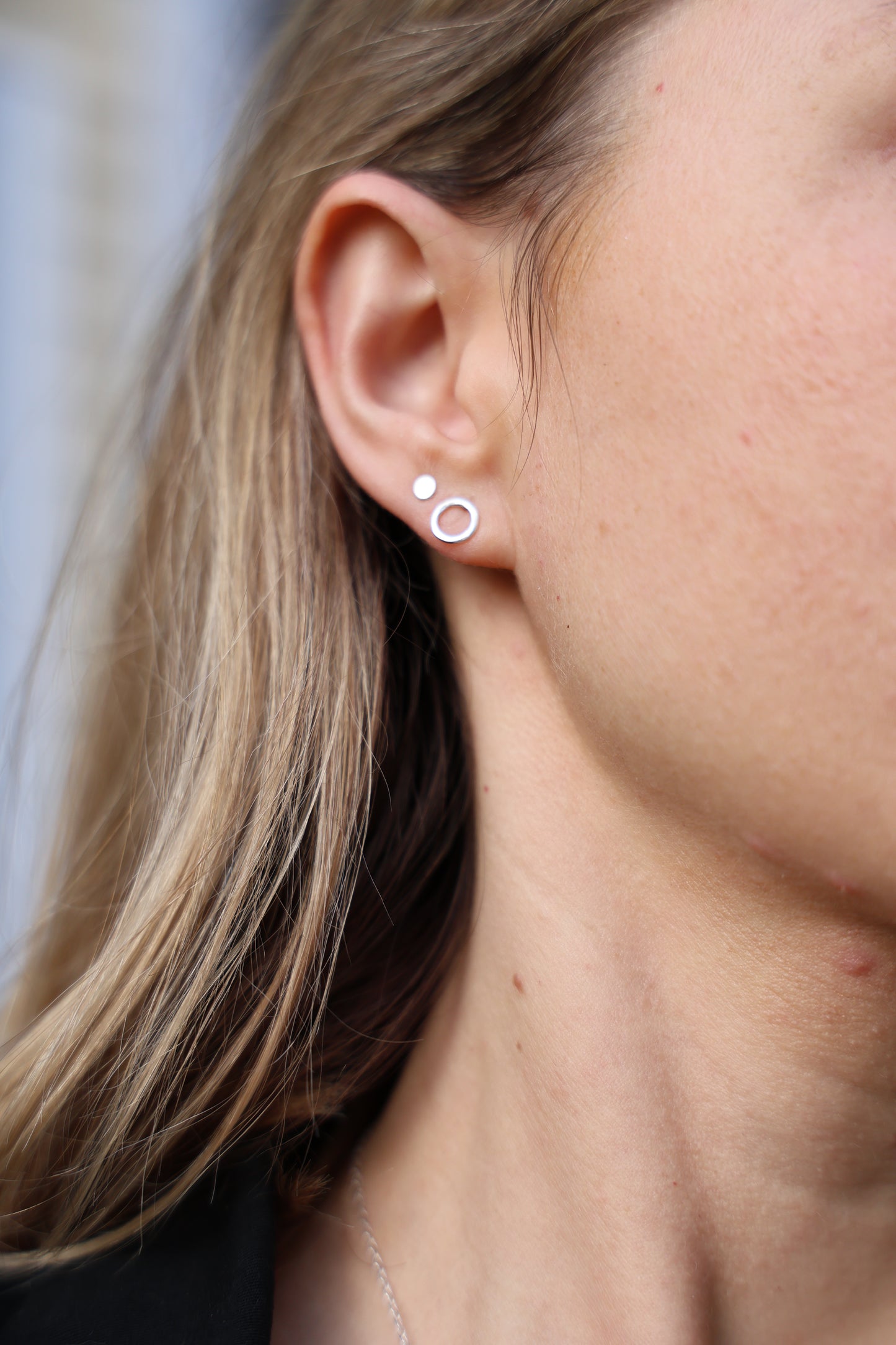 Circle Studs, simple minimalist handmade sterling silver earrings hoops, Maine Made