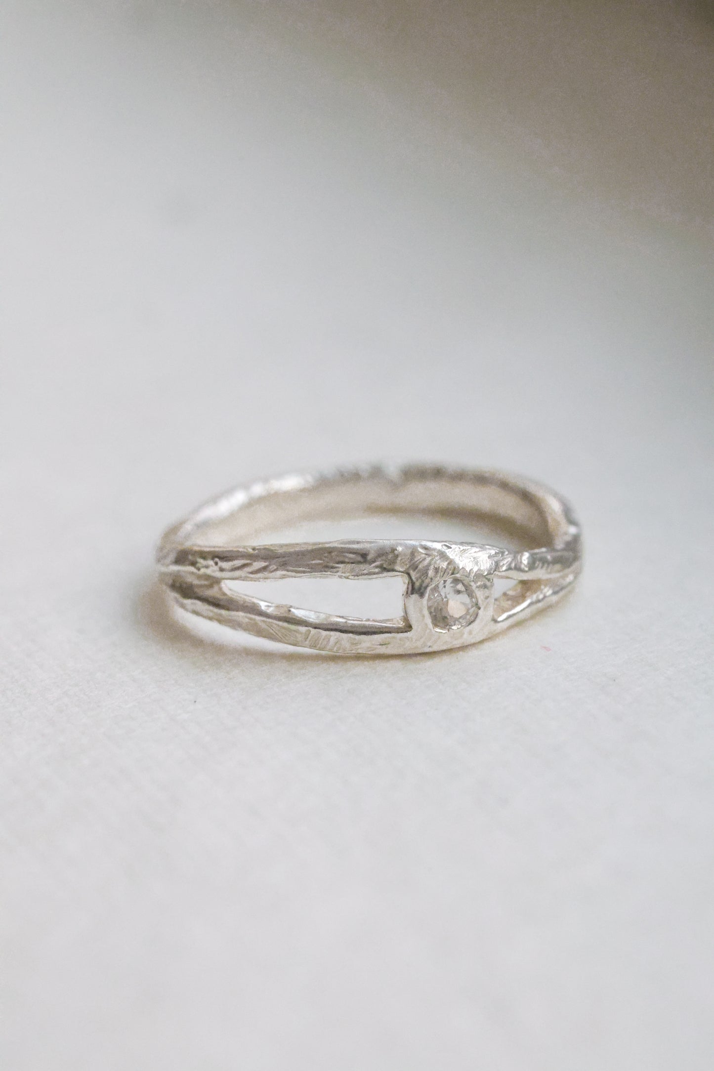 White Sapphire simple textured minimalist ring