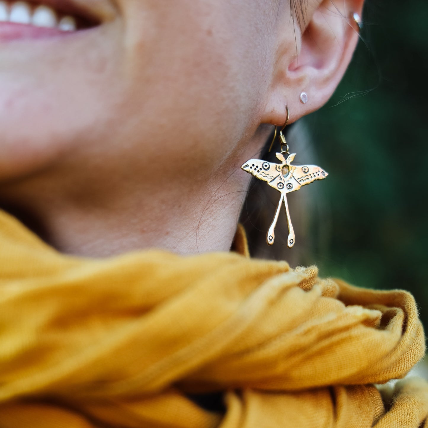 Luna Moth Earrings, Recycled Sterling Silver or Brass, Hand-Carved, Symbol of Transformation