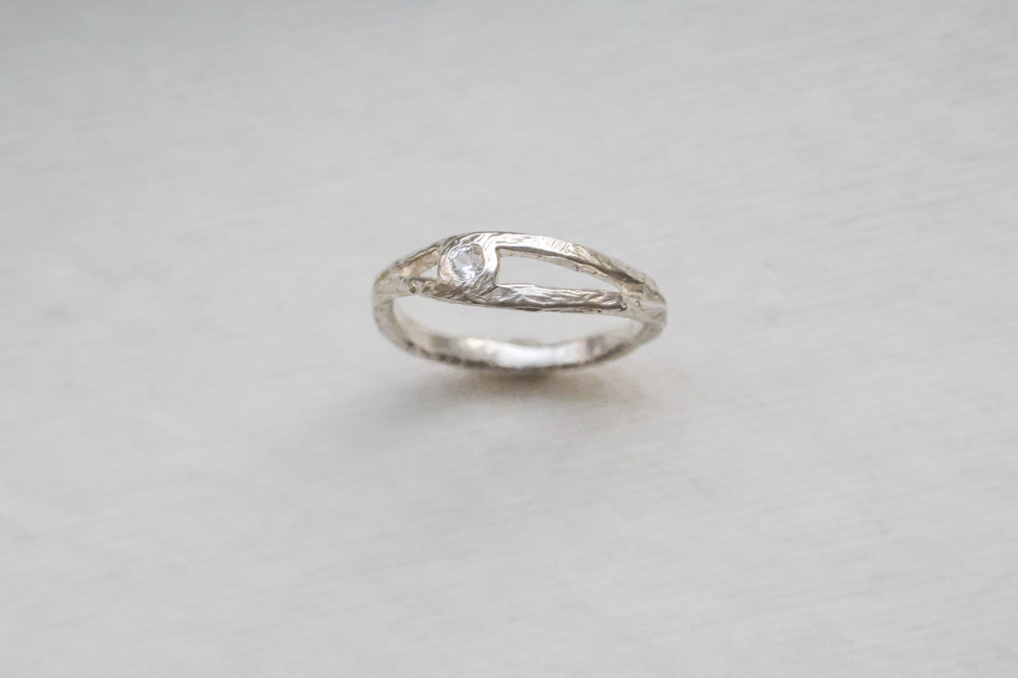 White Sapphire simple textured minimalist ring