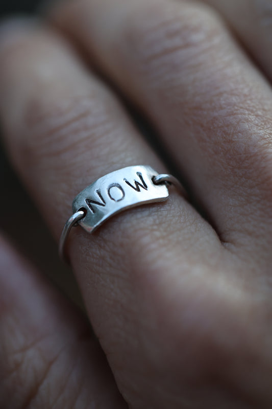 PRESENT MOMENT | grounding reminder, minimalist ring, recycled sterling silver, quote jewelry, words