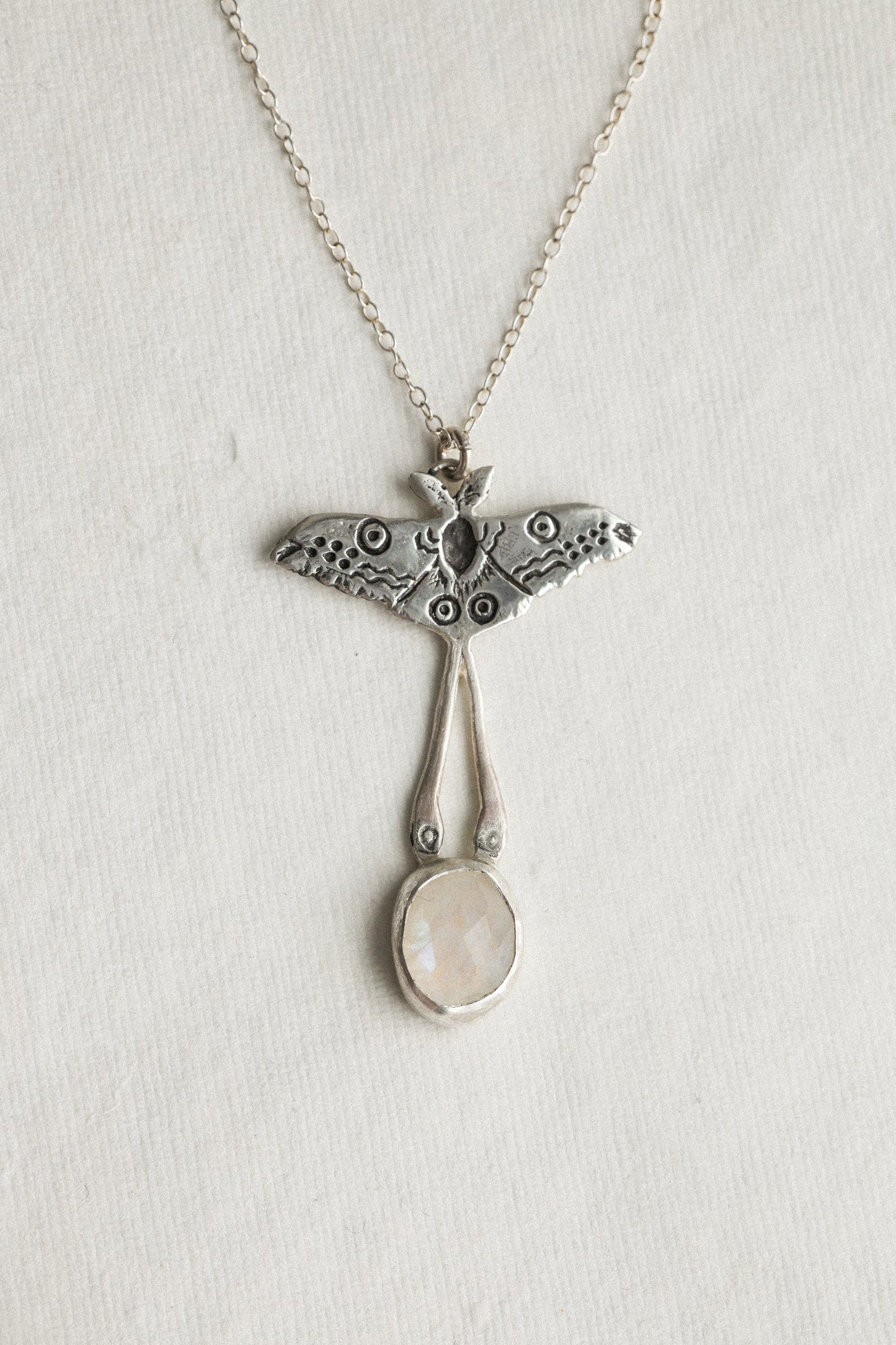 One of a kind Luna Moth with Moonstone drop