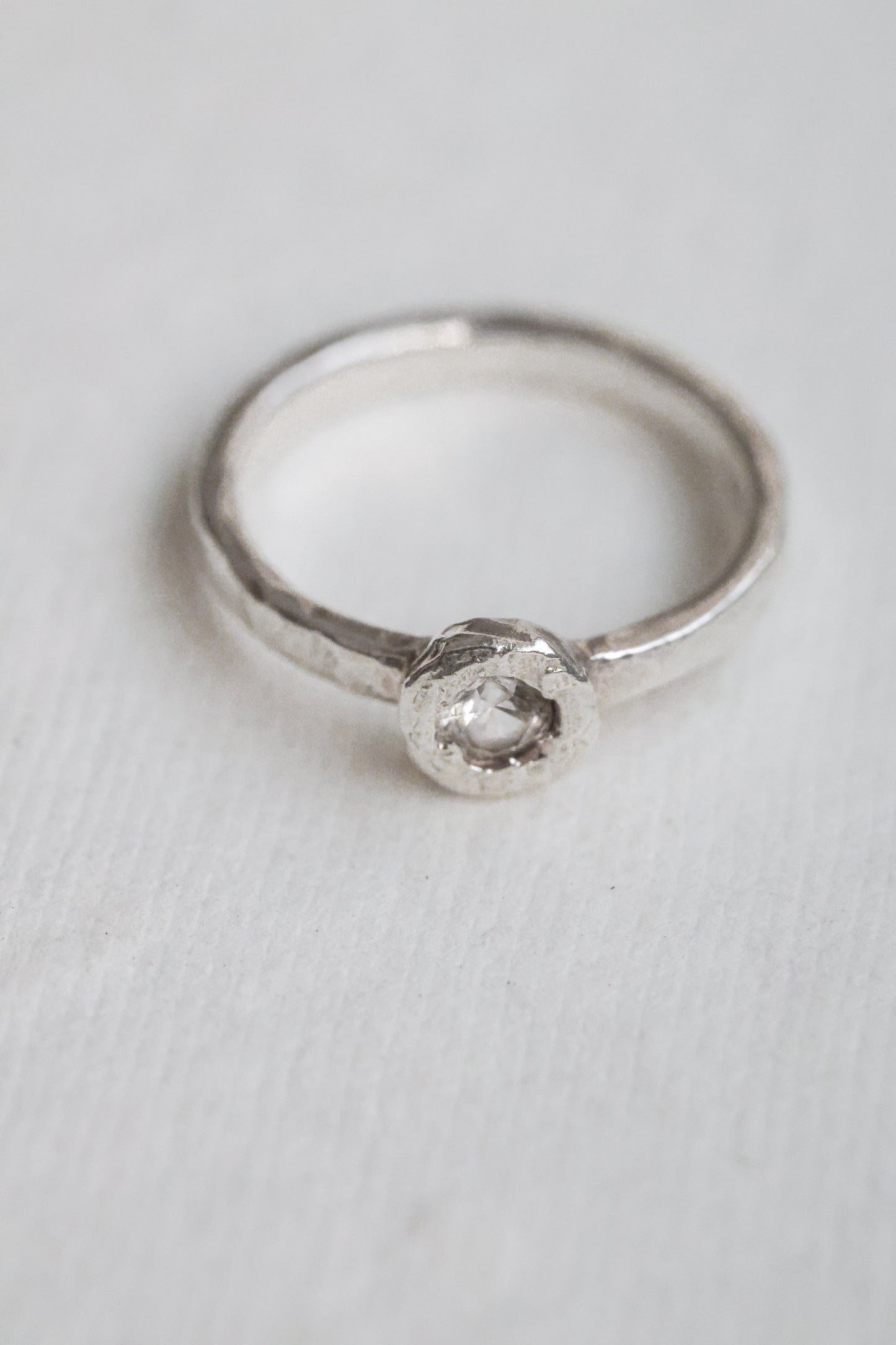 White Sapphire simple textured minimalist ring