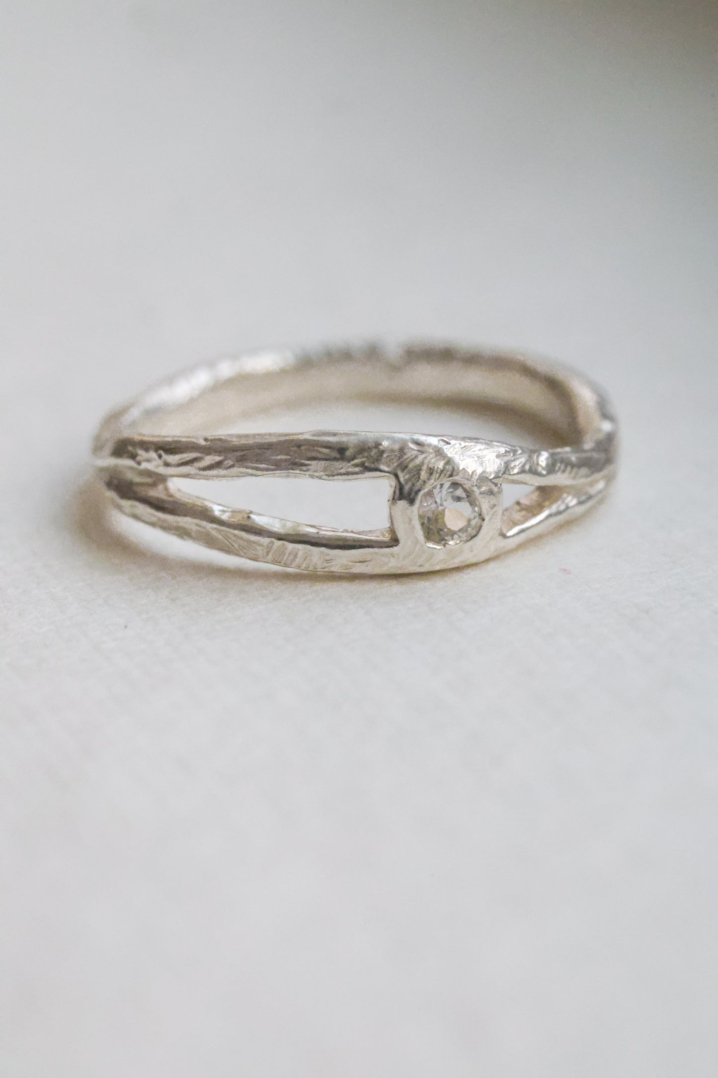 White Sapphire simple textured minimalist ring