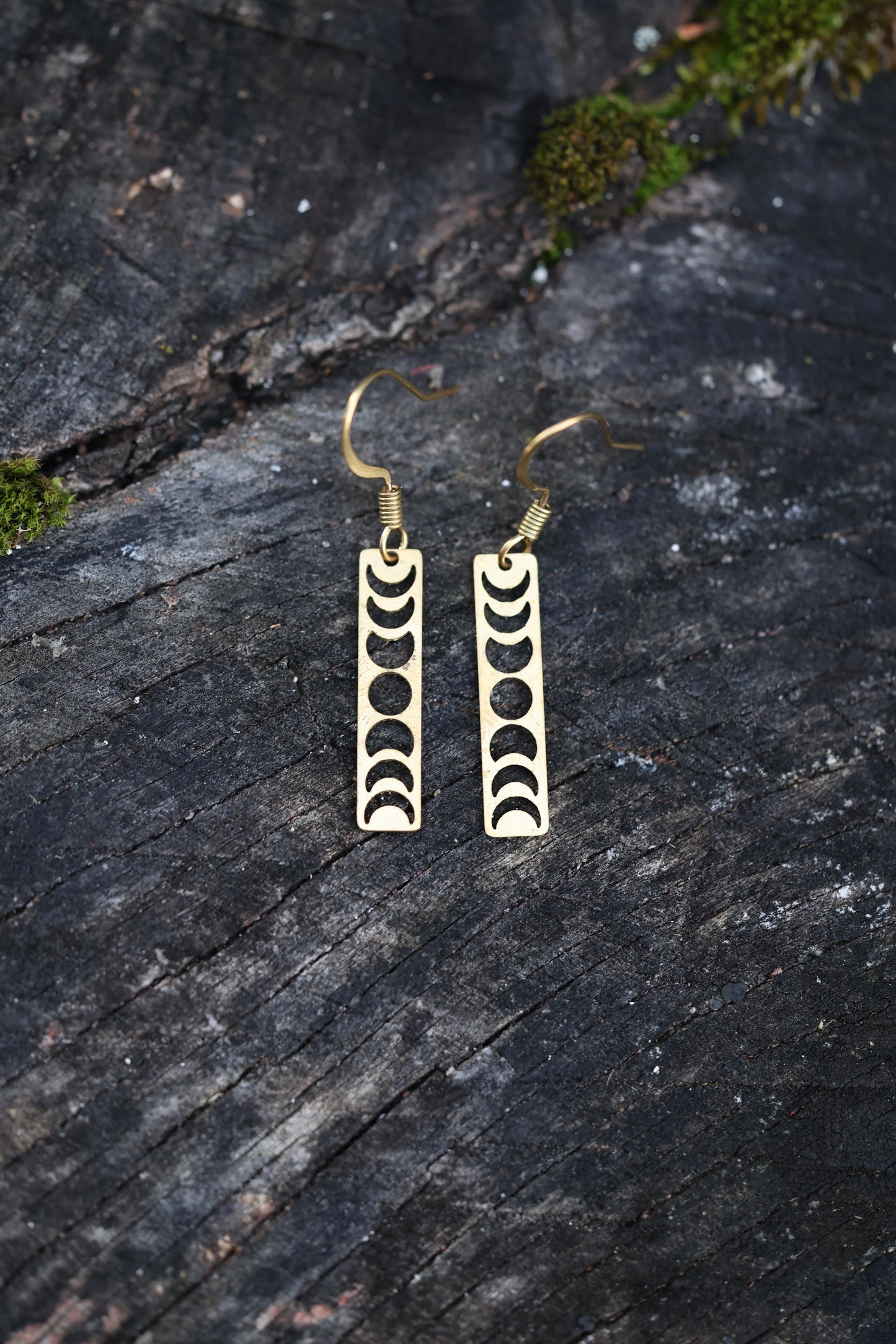 Small Moon Phase Timeless Solid Brass Geometric Earrings: Celestial dangles