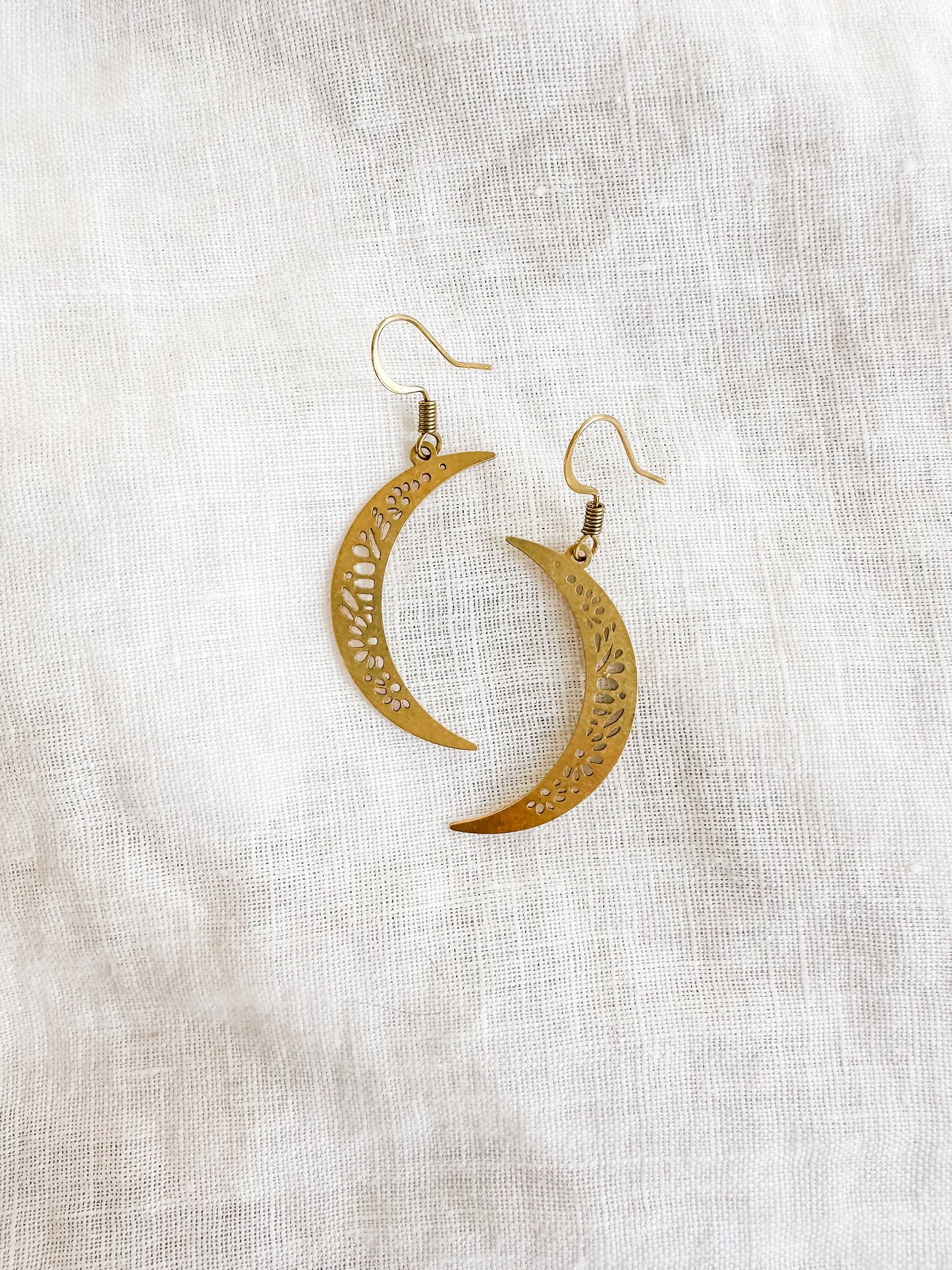 Simple moon earrings, Sturdy Brass