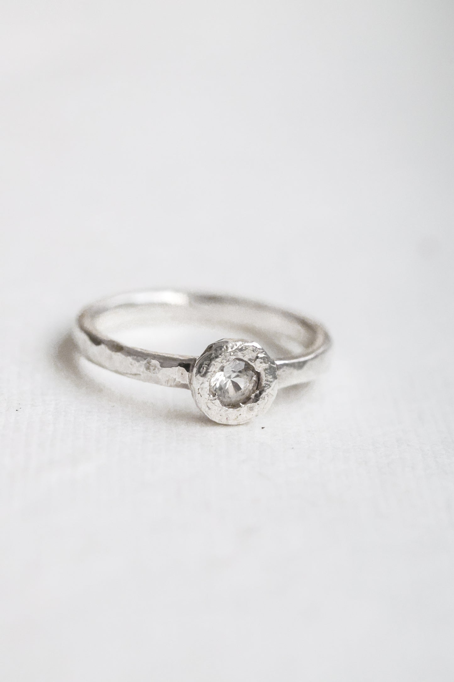 White Sapphire simple textured minimalist ring