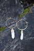 QUARTZ HOOPS | big brass boho hoops with quartz crystal dangles