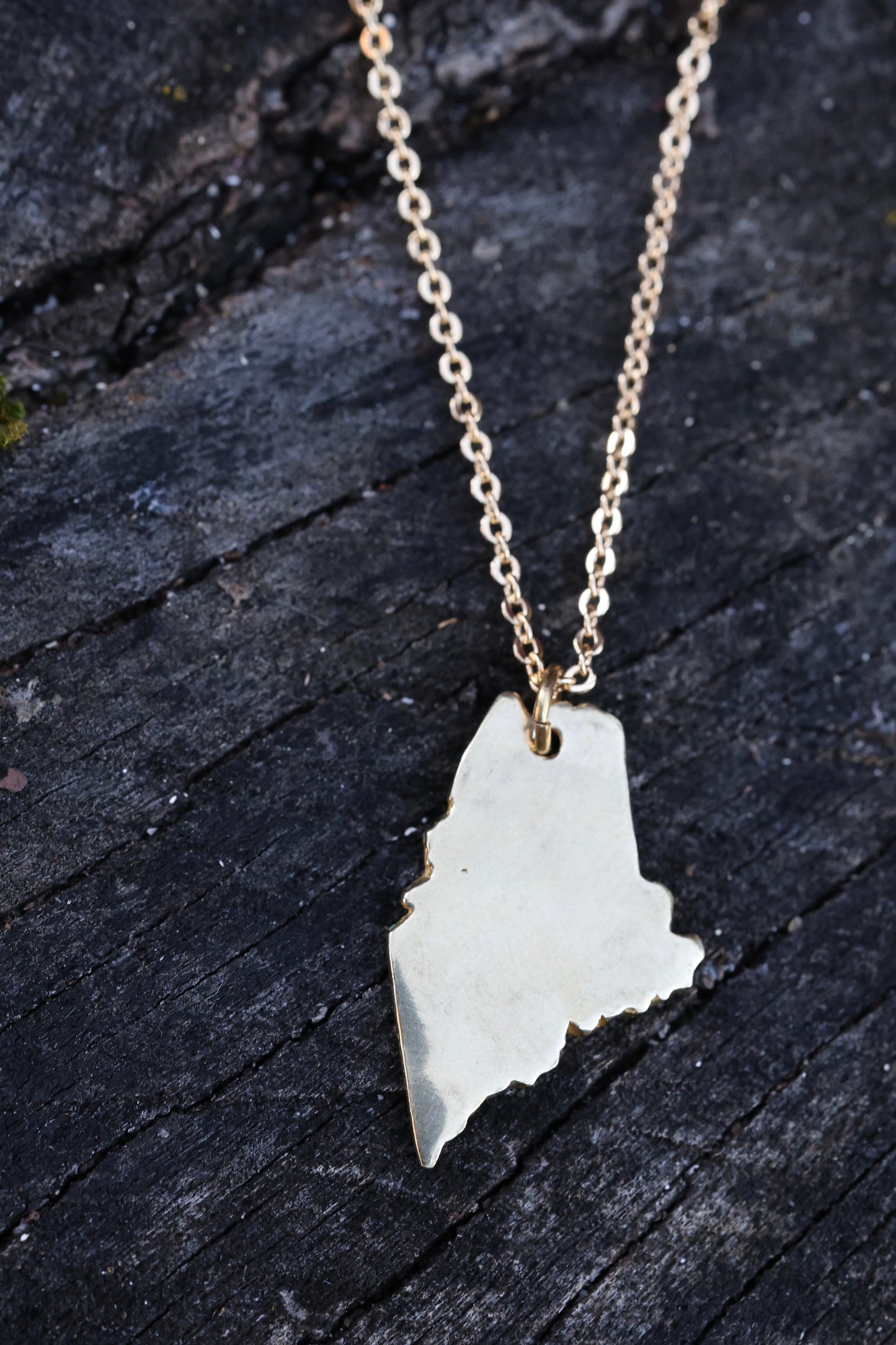 Hand carved Maine state necklace with adjustable chain