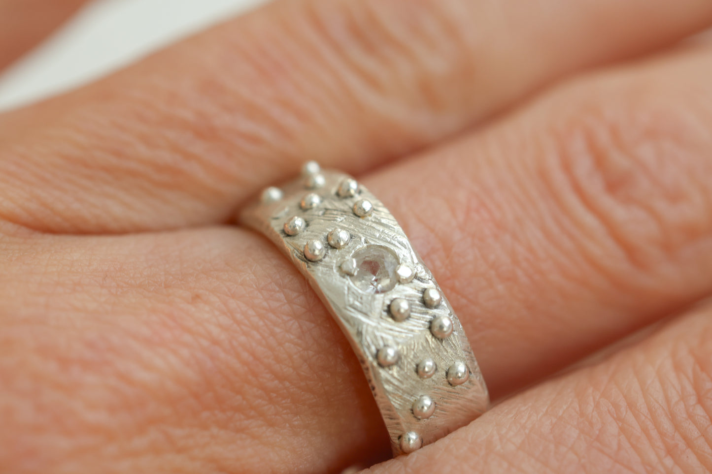 Ocean Bubbles Ring White Sapphire simple textured ring