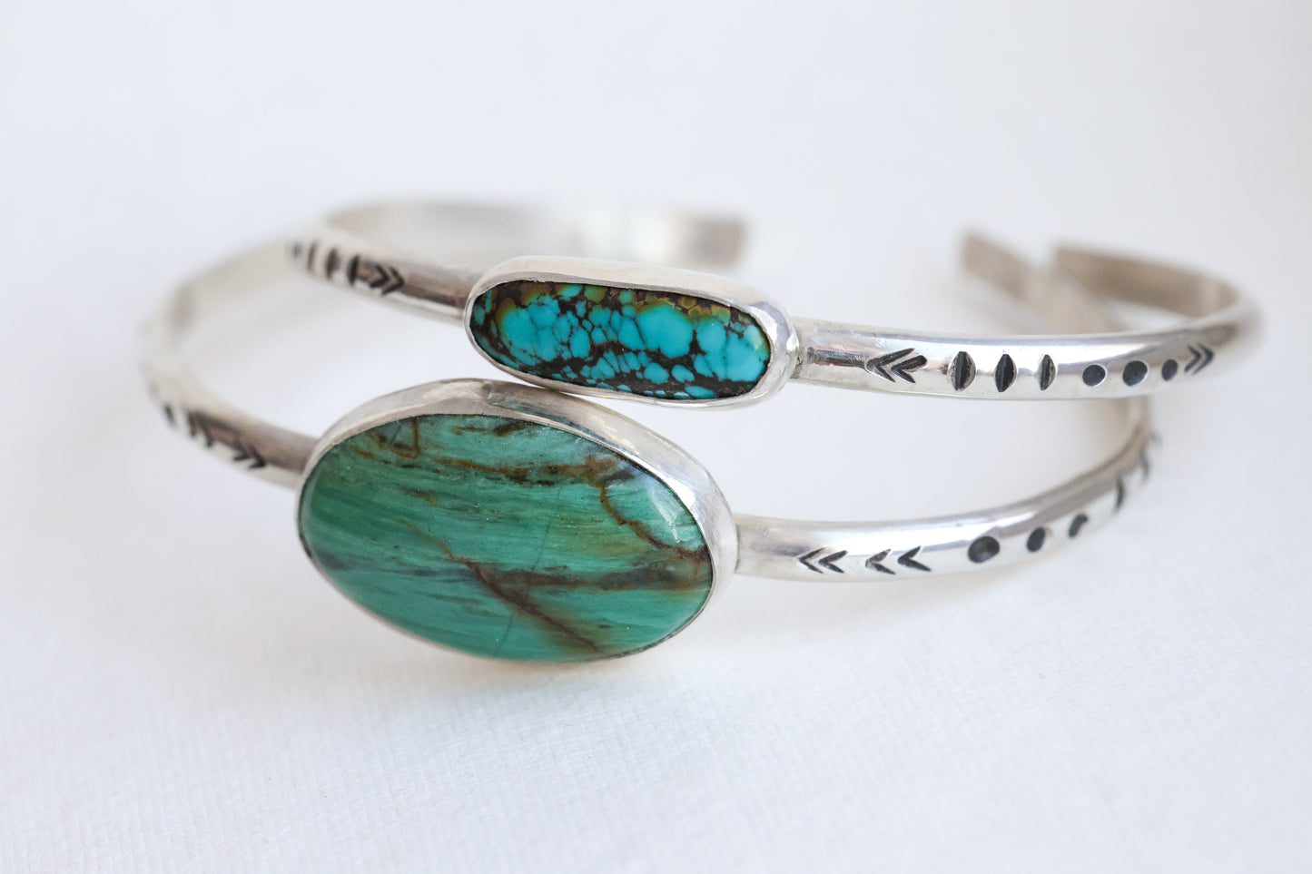 Stamped Cuff Bracelet made with Stunning Green Prase Stone