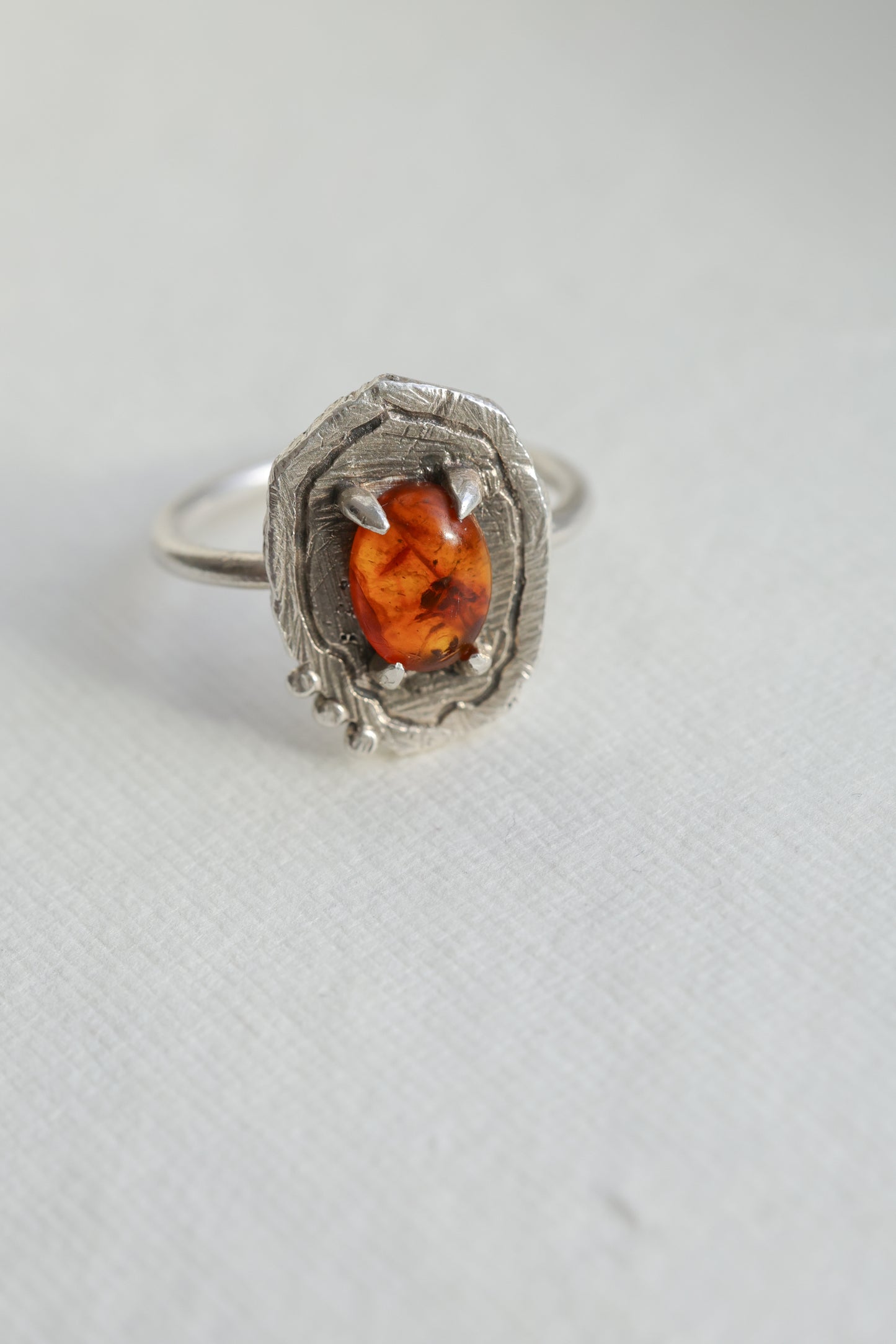 Amber texture ring sterling silver