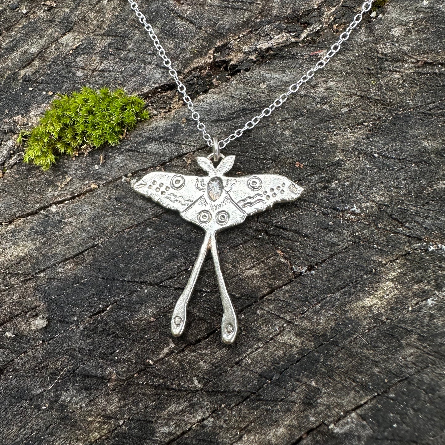 Silver or Brass Luna Moth Pendant with Adjustable Chain