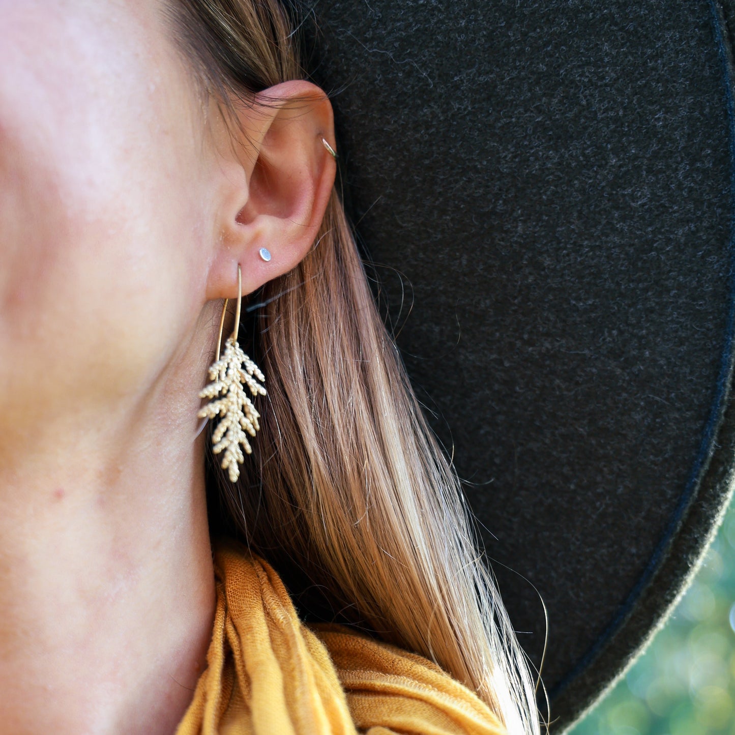 Sacred Cedar organically textured tree frond earrings from Maine