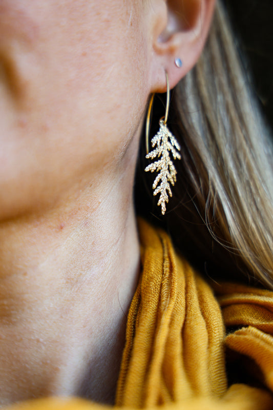 Sacred Cedar organically textured tree frond earrings from Maine