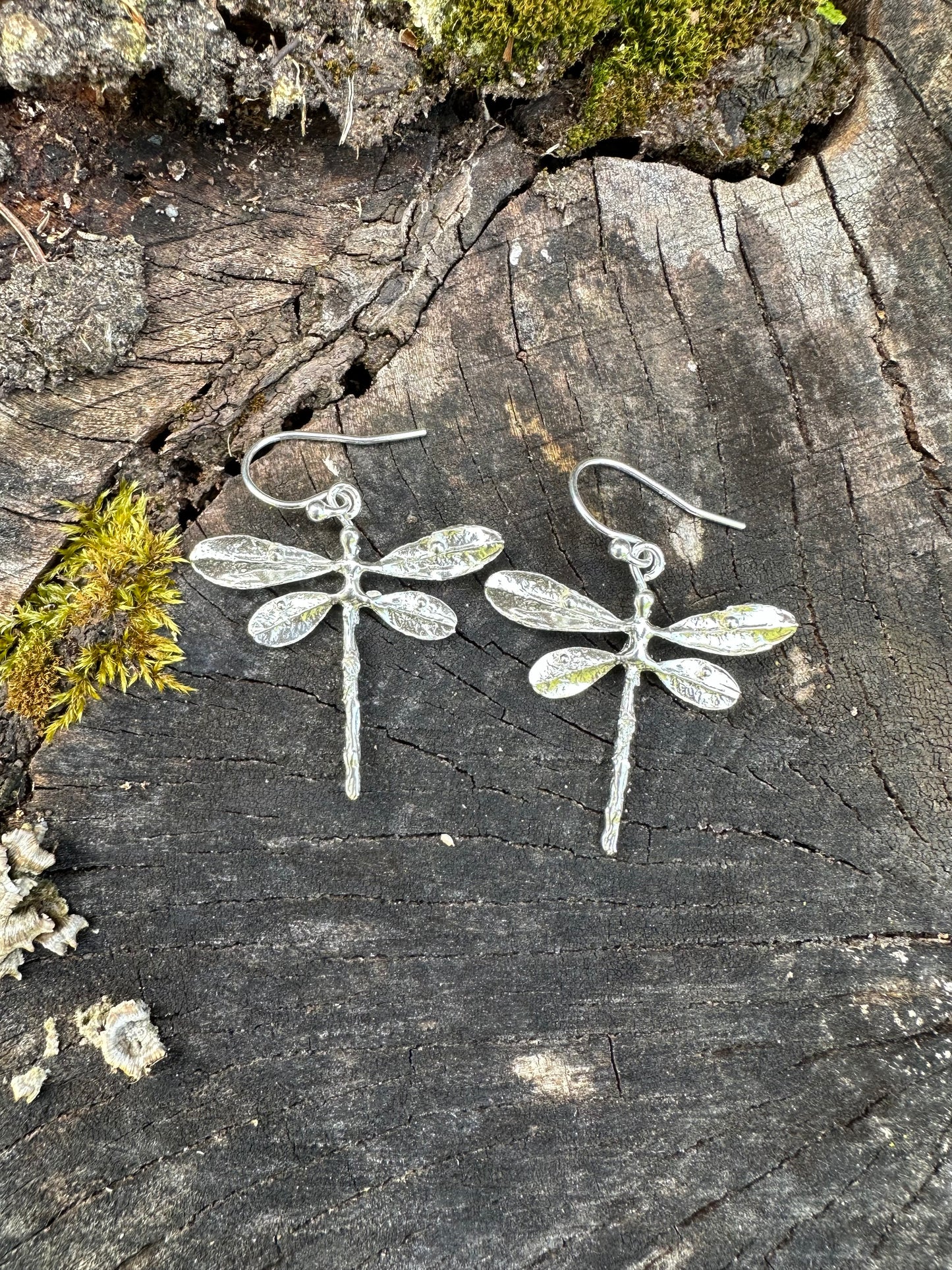 Dragonfly dangles lightweight and made in sterling silver or brass, lost wax cast