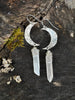 Moon and quartz, maine beach stone, textured Silver moons, celestial dangle earrings