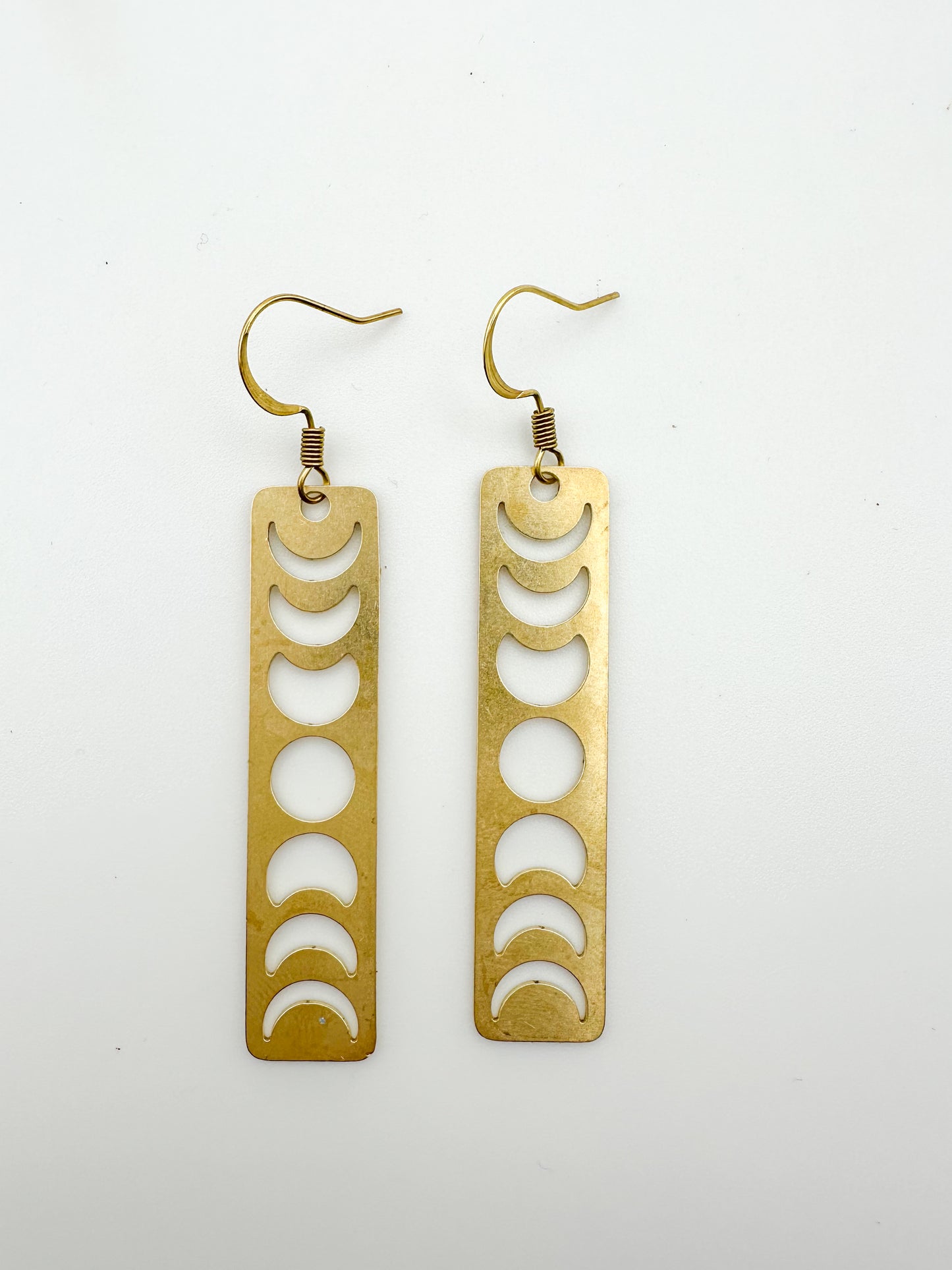 Large Moon Phase Timeless Solid Brass Geometric Earrings: Celestial dangles