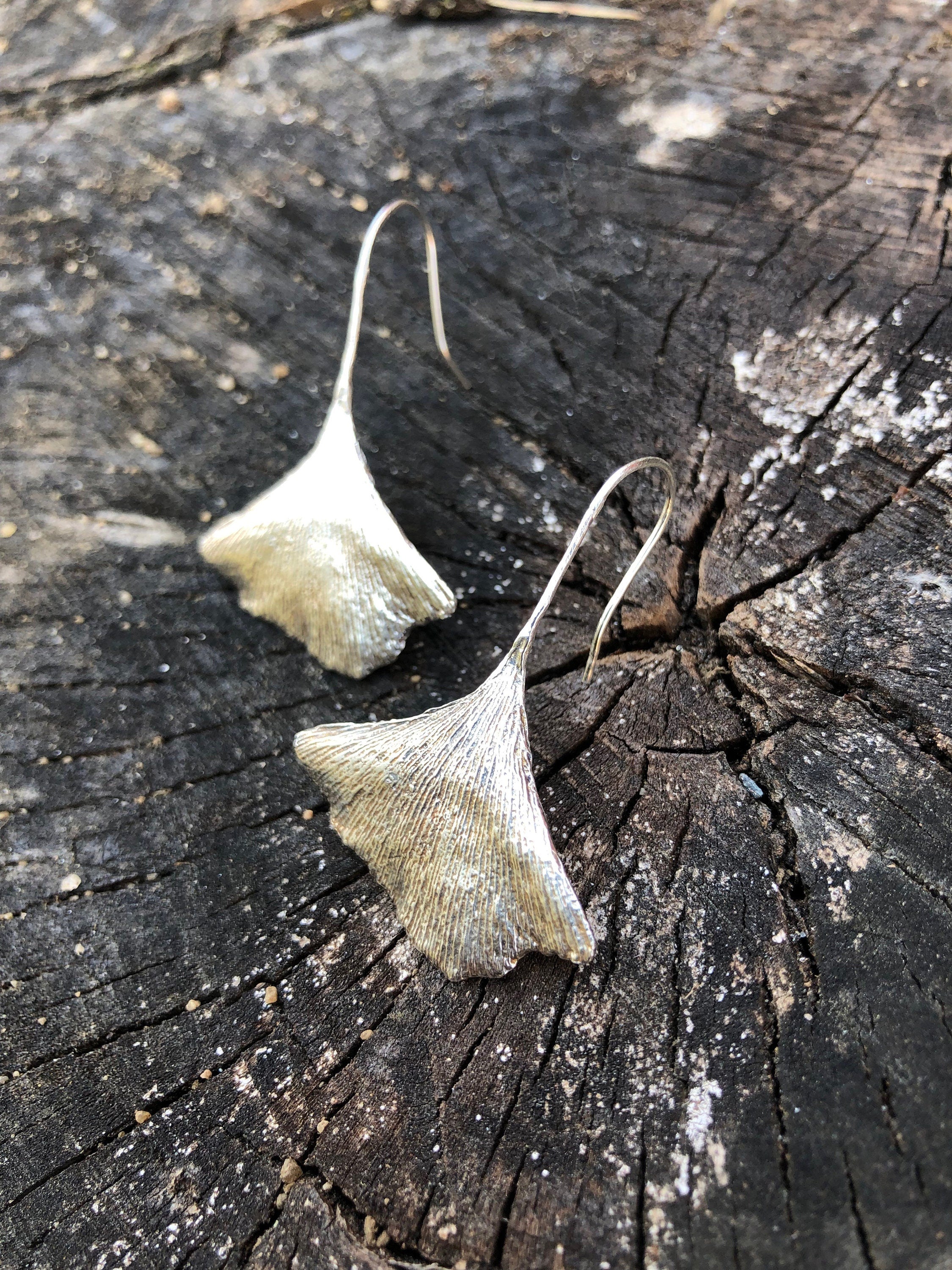 Ginkgo leaf hot sale earrings silver